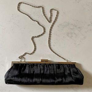 Cache Black Satin Clutch Silver Chain Evening Shoulder Bag Cocktail Formal Purse